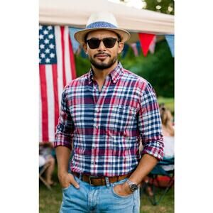 Polo Ralph Lauren Red White Blue Button Up - Size Small - Natural Pony